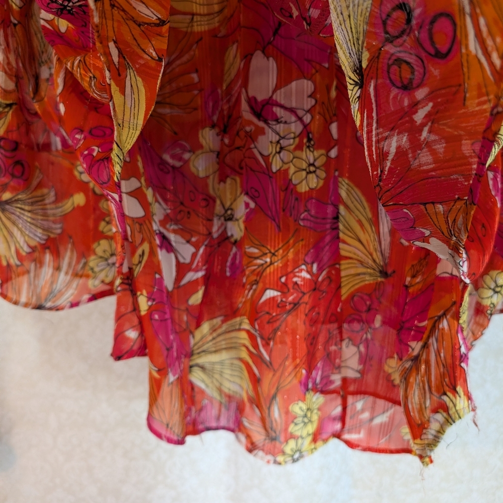 Sara Michelle Top Sz. Large Bright Orange Floral - Picture 14 of 16